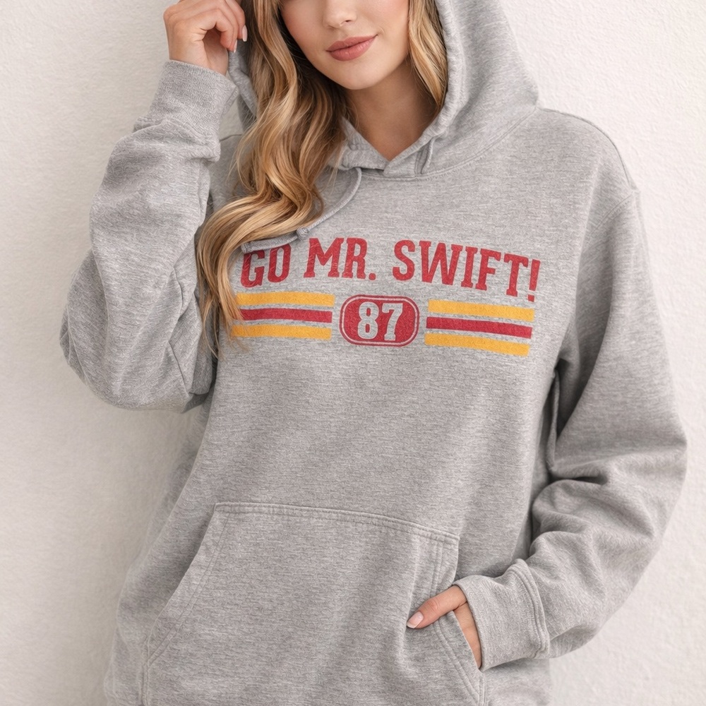 Port and Company Gray Hoodie with Red and Yellow Design